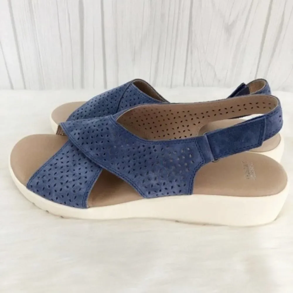 JOHNSTON & MURPHY Blue Suede Sling Back Sandals - Picture 6 of 8